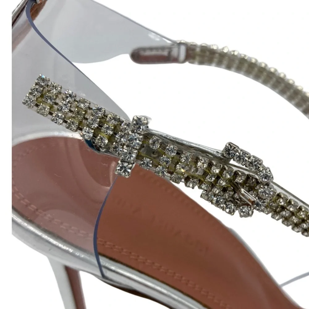 NWOB Amina Muaddi Ursina Glass Crystal-embellished PVC Pointed Toe Heels - Picture 4 of 10